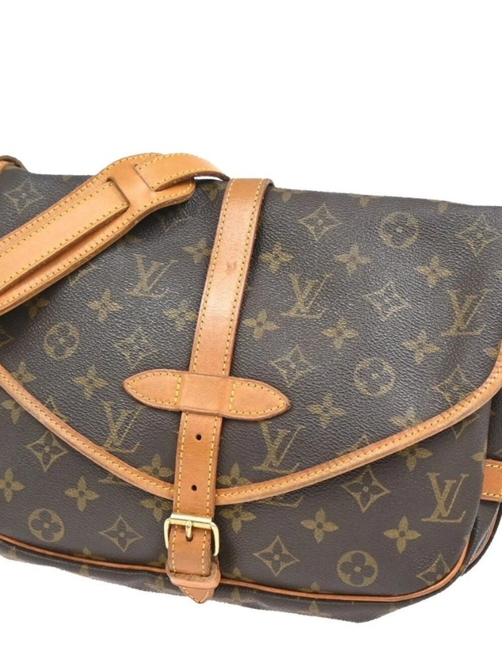 LOUIS VUITTON Logo Saumur 30 Shoulder Bag Monogram Leather Brown M42256 70KD608